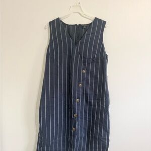 Ann Taylor Factory Navy and White Vertical-Stripe Midi Dress